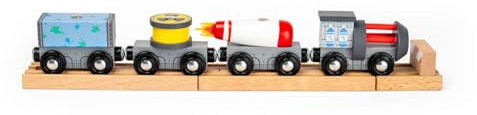 Bigjigs Rail Space Train | Trätågleksak för barn | Montessori raketinspirerat magnetiskt motorset | futuristiska leksakståg för småbarn | Kompatibel med de flesta träjärnvägar | gåvor för 3+ år