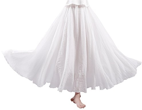 Elonglin Femme Bohème Jupe en Lin et Coton Plissée Longue avec Jupon Tour de Taille Elastique Couleur Diverse