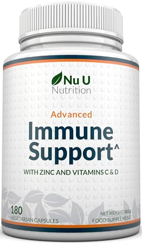 Immune Support - Vitamin C 1200mg and Zinc 40mg & Vitamin D3 1000IU - 180 Vegetarian Capsules - 3 Month Supply - Made in The UK - Nu U Nutrition