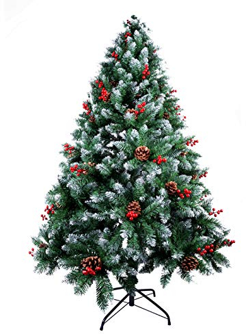 AGM Sapin de Noël Artificiel, Arbre de Noël Vert Sapin, Aiguilles de Pin Mélangées | Baies Rouges | Charnières | Base en Métal, Matériau en PVC, 900 Branches, 210cm