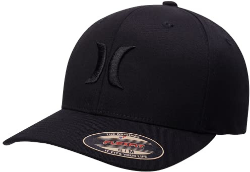 Hurley Mens Baseball Cap - Flexfit Fitted Baseball Caps for Men (Sizes: S-XL), Size Large-X-Large, Black/(Black)