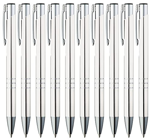 GIMEI® Metall Kugelschreiber Set 10 Stück | Premium Hochwertig, für Einfaches & Weiches Schreiben | Blauschreibender Kulli Weiß als Optischer Hingucker