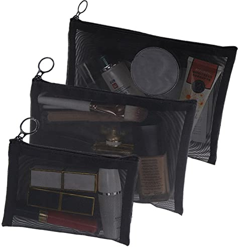 3 pezzi pochette mare borsa da viaggio toilette lavoro donna,pochette make up,trousse trasparente,pochette uomo,Borsa mare donna cosmetica in rete nera