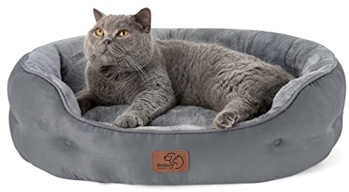 Bedsure Dog Beds for Small Dogs - Round Cat Beds for Indoor Cats, Washable Pet Bed for Puppy and Kitten with Slip-Resistant Bottom, 25 Inches, Grey