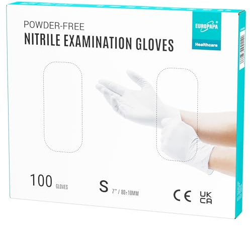 EUROPAPA® 100 x nitrilhandskar, vita, box, engångshandskar, undersökningshandskar, nitrilhandskar, puderfria, utan latex, icke-sterila, latexfria engångshandskar
