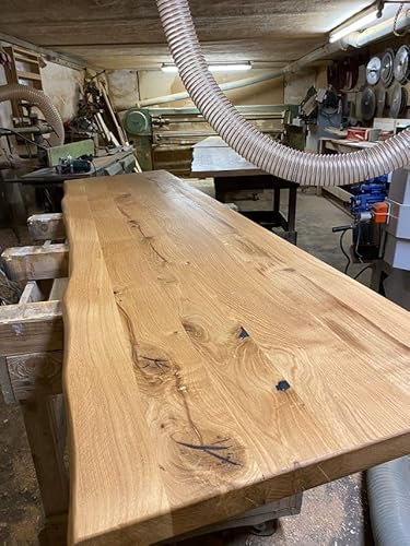 Massive Eiche Tischplatte Baumkante Schweizer Gerade Kante Esstischplatte Schreibtischplatte Eiche für Esszimmer Küche Büro behandelt wassergeschützt (Baumkante, 120cm x 80cm x 4cm)