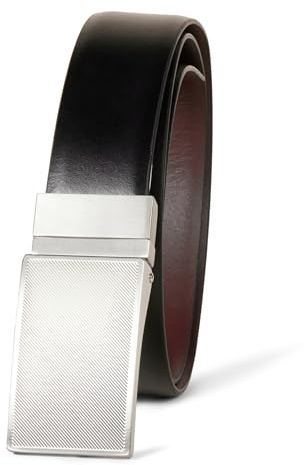 Amazon Essentials Hombre Cinturón de vestir de piel con placa reversible
