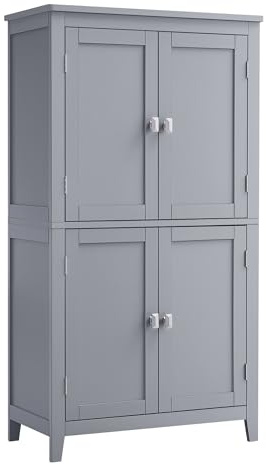 VASAGLE Armoire de Salle de Bain, Meuble de Rangement, Placard de Cuisine avec 4 Portes, Étagères Réglables, 30 x 60 x 110 cm, Gris Mystique BBC552P36