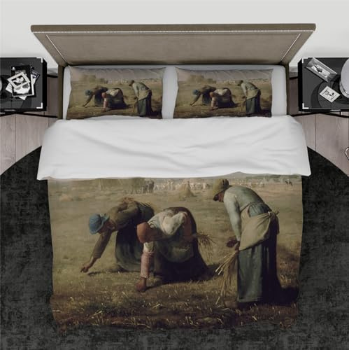 DINGSION Jean-Francois Millet Style Duvet Cover Set 3 Pieces the Gleaners Breathable Comfortable Bedding Set for Bedroom with 2 Pillow Shams Emperor