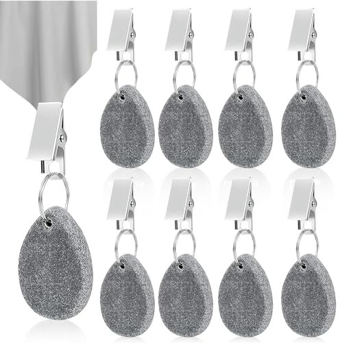 Gcffom 8 Stück Tischdeckenbeschwerer Naturstein mit Klammer, Tischdeckenhalter Draußen, Tischdecken Beschwerer Draußen, Tischdecken Klammern für Picknicks, Partys, Hochzeiten