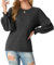 GRECERELLE Womens Long Sleeve Tops Crew Neck Lightweight Lantern Sleeves Jumpers Sweatshirts for Ladies (Dark Grey, M)