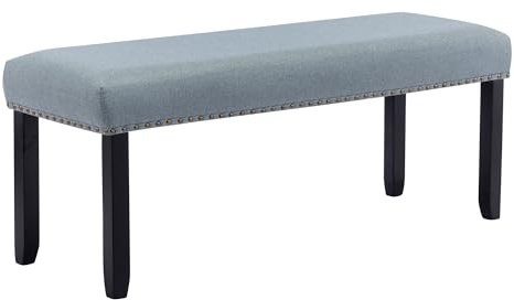 Duhome Banco acolchado para pasillo, banco acolchado con funda de lino, banco para zapatos, reposapiés, taburete con patas de madera, color verde