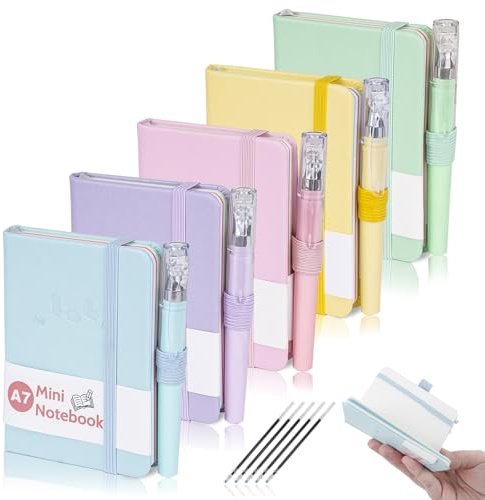 Mulaibdin 5 Pezzi Taccuino Tascabile, Quaderno Appunti Piccolo, Block Notes Piccoli con Penna, Quadernino Piccolo A7, Taccuino Appunti portatile per Scolastiche,Ufficio,Diario di Viaggio, 200 Pagine