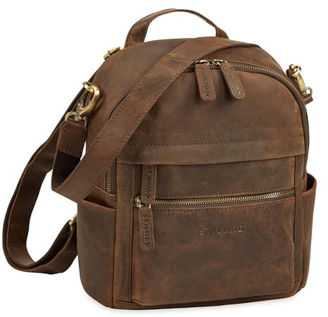 STILORD 'Regina' Leder Rucksack-Tasche 2-in-1 Damen - Rucksackhandtasche Kleine Damenhandtasche moderner Echtleder Damenrucksack - Taschen-Rucksack mit vielen Fächern, Farbe:zamora - braun