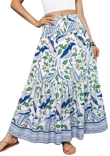 YHYJMY Boho Skirts for Women Winter Elastic High Waisted A Line Womens Maxi Skirt Flowy Long Skirts（YY509-white-M