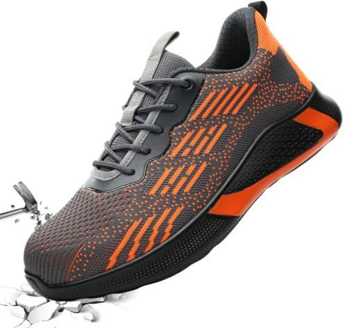 Scarpe Antinfortunistiche da Donna S1 Scarpe da Lavoro da Uomo 39 Traspiranti Antiscivolo con Puntale in Acciaio Scarpe Protettive Estate Grigio Arancione