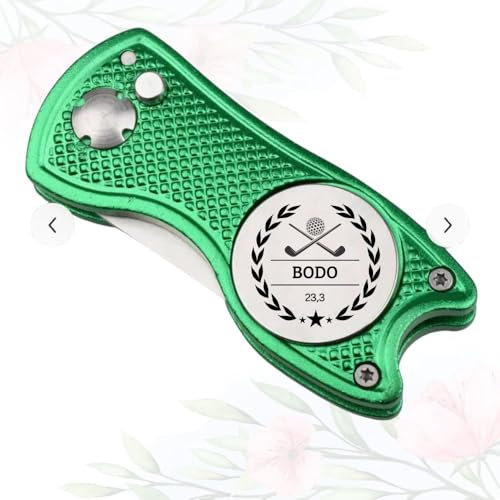 Generisch Personalisierbare Pitchgabel mit Ballmarker – Individuell graviert mit Namen & Handicap – Perfektes Golf-Tool für Herren & Damen (grün)