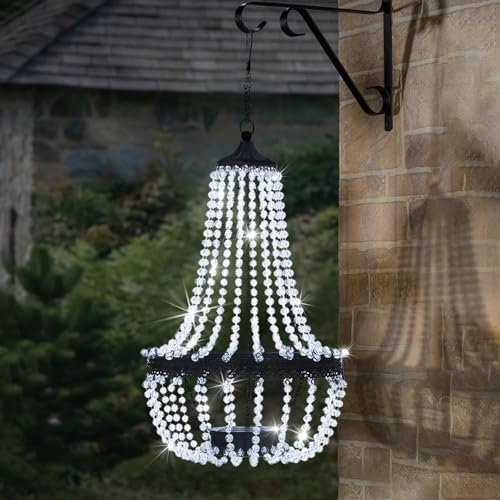 Taylor & Brown 28 Tall Hanging Solar Powered Acrylic Crystal Chandelier Light Lantern Modern Outdoor Garden Meadow with 30 Cool White LED Lights for Yard, Patio and Gazebo Decorations