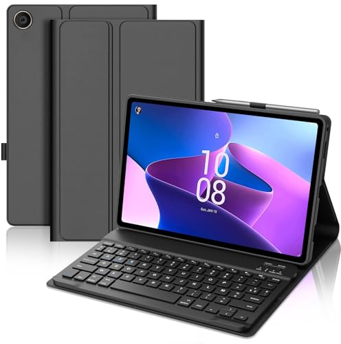 Coque Clavier pour Lenovo Tab M10 3e Gén 10.1 Pouces, AZERTY Français Housse Clavier Bluetooth Magnétique Détachable avec Porte Crayon pour Tablette Lenovo Tab M10 3eme Gén 10.1 2022, Noir