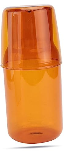 HOLIDYOYO Glass Water Carafe Set Easy to Store and Convenient with Glass Cup 500ml Household Accessory Tabletop Water Jug Simple Style for Bedroom or Bedside Use