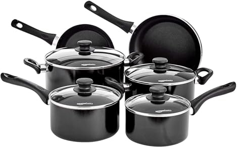 Amazon Basics - Set di pentole in ceramica antiaderente per induzione, 6 pezzi, con coperchi