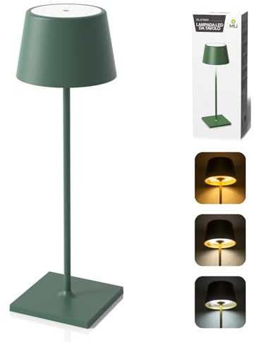 MU LIN Lampada da Tavolo Senza Fili in Metallo, Ricaricabile con Controllo Touch,3 Temperature di Luce & Dimmering infinito, Impermeabilità IP54,Adatto A Cena,Lettura,Camera,Giardino E Tanto In Piu