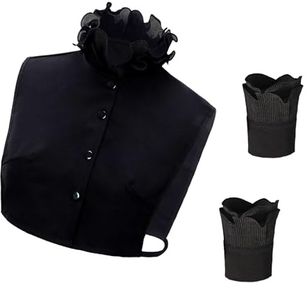 Gissroys Womens Ruffle Stand False Collar Half Shirt and Fake Wrist Cuffs Sleeves Set Decorative Detachable Layering Accessories Half Shirt for Women Black