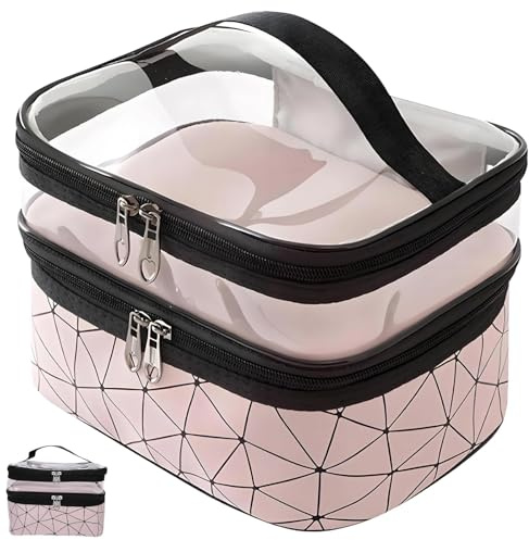 Make up Bags for Women, Toiletry Bag Double Layer Travel Makeup Bags Waterproof 23x17x16cm with Compartment Portable Make up Bag