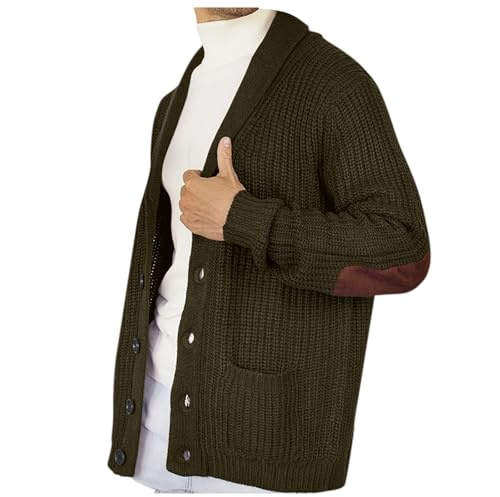 Modeewel Maglione da uomo, cardigan, cardigan, abbottonatura, giacca a maglia grossa, giacca invernale, collo di teh, maglione, cardigan, autunno, inverno, tasche con bottoni, cappotto lavorato a