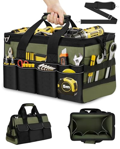 Bolsa de Herramientas Organizador 16 Pulgadas (40x24x20 cm), Maletín Portátil con 21 Pockets y Correa Ajustable para Trabajo Profesional, Taller, Obra y Bricolaje