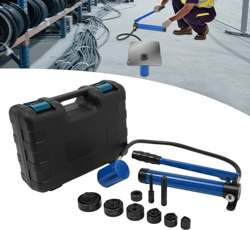 Hydrauliskt hålstansningsset, hydrauliskt slaghålsset med 6 stansformar, stansar, 22,5 mm – 61,5 mm, hydraulisk stansare för rostfritt stål, mässing, järn, aluminium, plast, glasfiber (blå)
