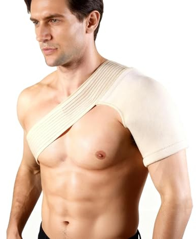 Fascia Spalla Uomo Donna,Supporto Spalla Color Pelle con Doppia Compressione Design Traspirante e Regolabile Tutore Spalla per Dolore Infiammazione e Recupero Sportivo per Braccio Destro e Sinistro