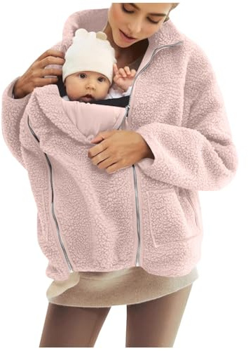 3 In 1 Maternity Coat Women Teddy Fleece Jacket Baby Wearing Jacket Warm Thicken Ladies Winter Jackets Full Zip Soft Windproof Overcoat Casual Elegant Fluffy Fuzzy Outwear Pregnancy Clothing