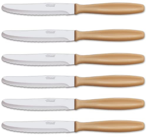 Arcos Serie Cuchillos de Mesa, Juego de Cuchillos de Mesa de 6 piezas, Hoja de Acero Inoxidable Nitrum de 105 mm, Mango de Polipropileno color crema
