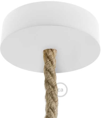 creative cables Kit rosone per lampadario da soffitto (serracavo conico, legno bianco, Ø 120 mm, 1 foro) – Ideale per cavi XL – Fissaggio a staffa per lampadari e sospensioni singole