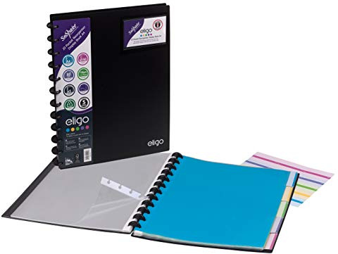 Snopake Eligo A4 ReOrganiser Display Book with Dividers & Index Tabs [Pack of 2] 20 Pockets/40 Sides to View Ref: 15863,Black