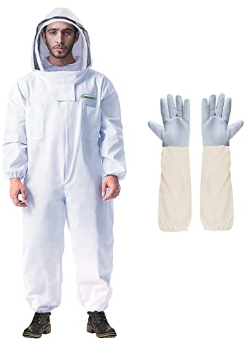 LONGADS Professional Bee Suit for Men and Women, Full Body Beekeeping Suit with Gloves & Protective Round Veil, Size XL (Fits 65-69 Inches / 5'5-5'9) for Apiary & Backyard