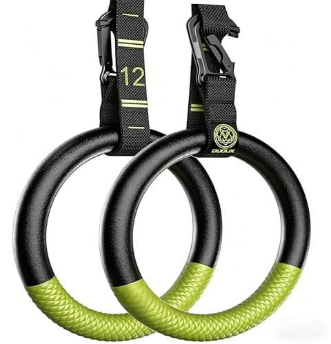 QUOLIX Gymnastic Rings & Olympic Rings with Adjustable Straps, Non-Slip Pull Up Rings with Straps, 1300lbs Exercise Rings for Home, Gymnastics Rings for Home Gym, Workout, Exercise, Calisthenic