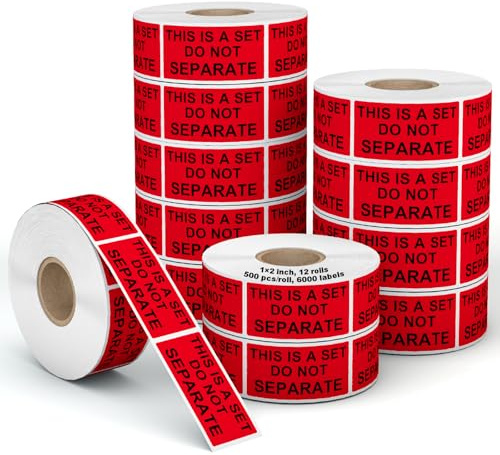 Labelebal 12 Rolls 1 x 2 Warning Label,This is a Set Do Not Separate Dark Red Packing Labels Permanent Adhesive (12 Rolls, 6000 Labels)