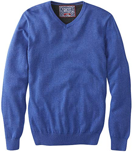 Charles Wilson Jersey de Punto Fino de Algodón Cuello Pico para Hombre (XL, Blue (0422))