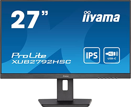 iiyama XUB2792HSC-B5 27 Inch IPS LCD USB-C 65W Charging, 4ms, Full HD 1920x1080, 1x HDMI,1 x DisplayPort In, 2 x USB, 2 x 2W Speakers, 150 mm HA Stand