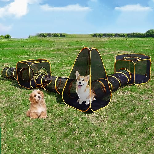 IMIDIA Outdoor-Katzenzelt und Tunnel, Tragbares 6-in-1-Zelt Mit Tunnel, Tragbare Pop-up-Netzzelte für Kleine Tiere im Freien, DIY auf Verschiedene Arten