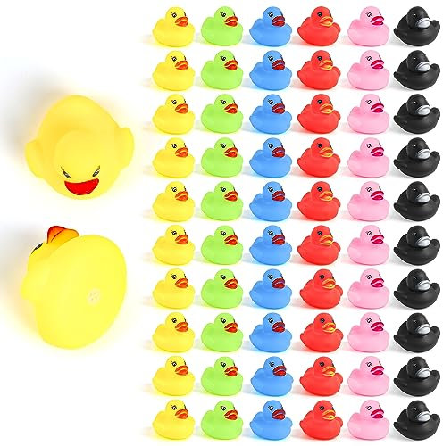 VEYLIN Rubber Ducky, 50pcs Colorful Rubber Duckys Bath Toy for Kids Float and Squeak Mini Yellow Ducks Bathtub Toys for Shower