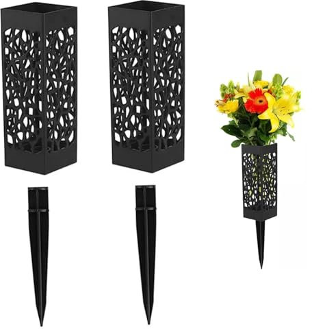 Soporte de Flores de tumbas, 2 Piezas de 11.4 Pulgadas Gravas de plástico Huecas jarrones de Cementerio con Pico, estacas Decorativas de jardín Decorativas para el jardín de la lápida Decoración