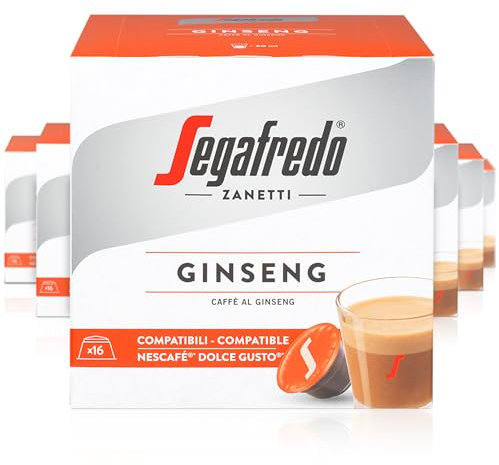 Segafredo Zanetti 96 Capsule di Caffè Ginseng compatibili con Dolce Gusto di Nescafé - Una Bevanda golosa per avere la giusta carica (6 Scatole da 16 Capsule ciascuna)