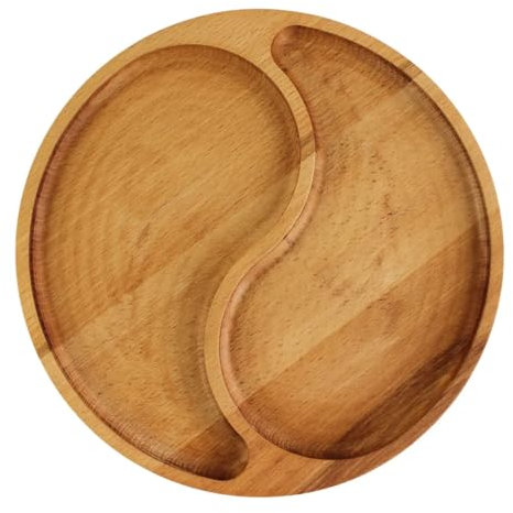 4BIG.fun Plato de Madera Natural de 25 cm Con 2 Compartimentos, para Servir Aperitivos y Queso, Tabla para Carne