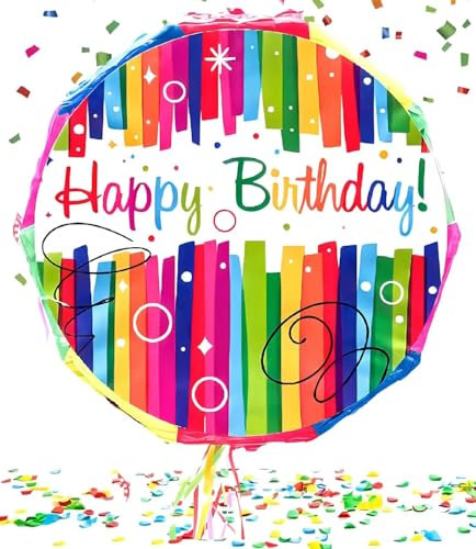 Happy Birthday Pinata for Kids Parties – Colourful Pull String Piñata with Fillable Design – Safe Hanging Party Game for Children – Large 44cm Kids Birthday Pinatas Decoration for Boys and Girls