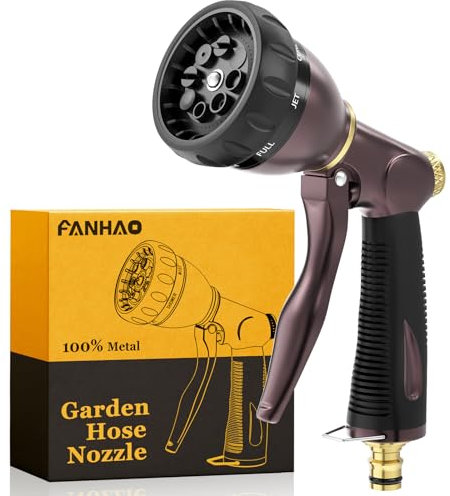 FANHAO Gartenschlauch Spritze,Gartenbrause 100% Metall mit 8 einstellbaren Sprühbildern,Hochdruck Schlauchdüse-Bronze
