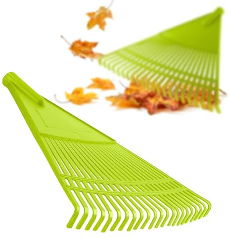 KADAX robuster Rechen aus Kunstsoff, Laubharke ohne Stiel, Breite Harke, Laubrechen, Gartenrechen, Laubbesen, Laubfächer, Fächerbesen, Laubfeger (Dreieckig grün 60cm)