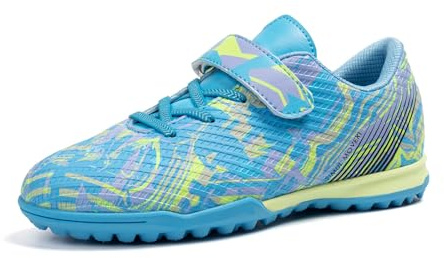 Puvvtyi Chaussures de Football pour Enfants, Chaussures de Foot Antidérapantes sans Lacets, Baskets de Football Unisexes pour Garçons et Filles, bleu, 32 EU